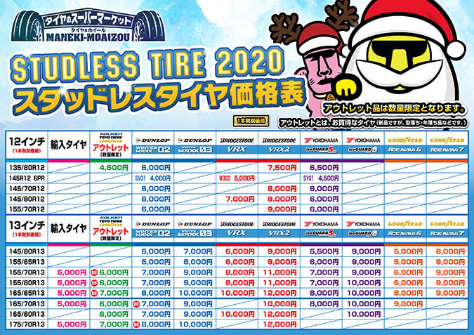 2020スタッドレスタイヤ価格表 | タイヤ＆ホイール MANEKI-MOAIZOU 